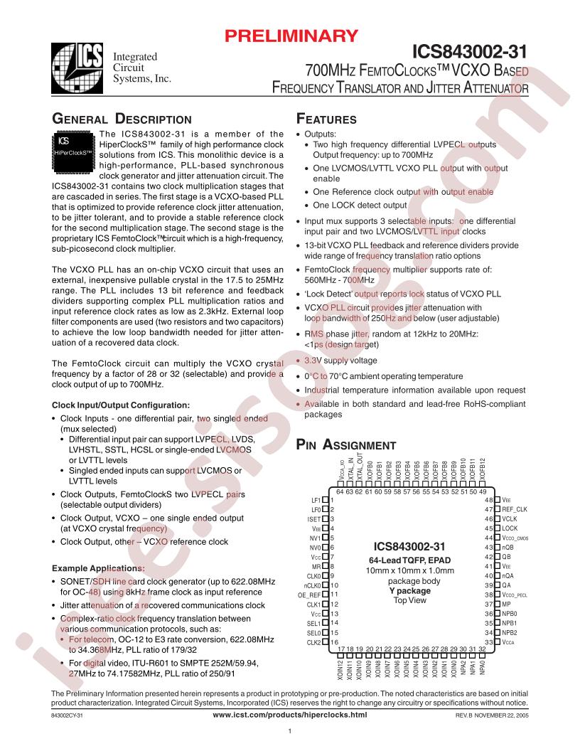 ICS843002CY-31LFT