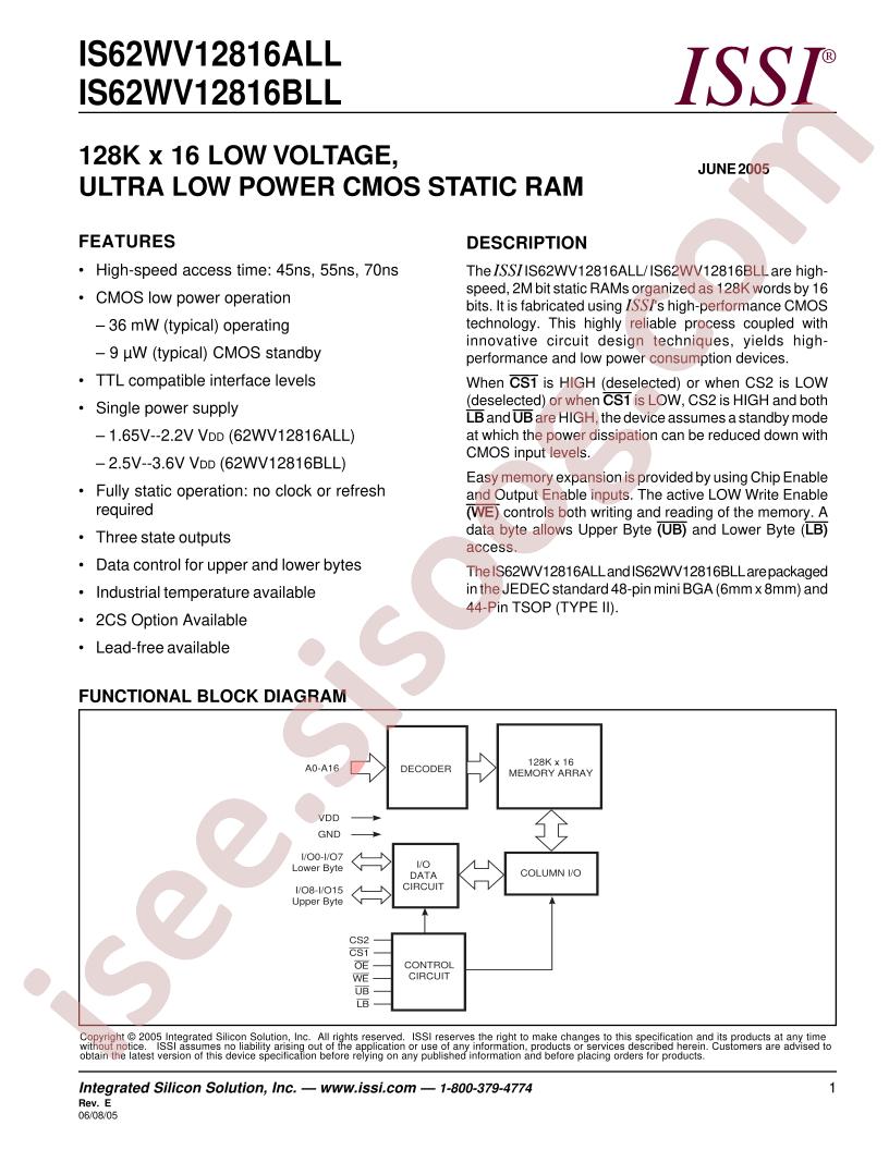 IS62WV12816ALL-70T