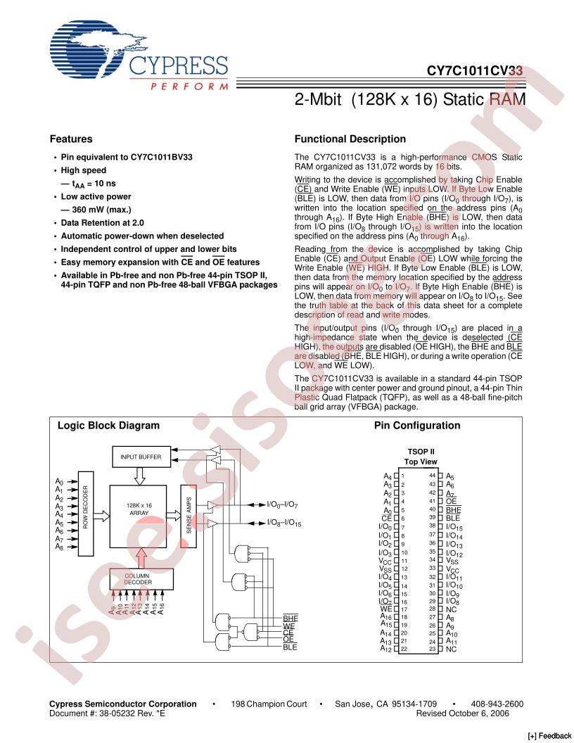 CY7C1011CV33-10BVI