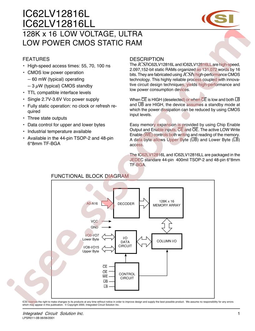 IC62LV12816LL-70BI