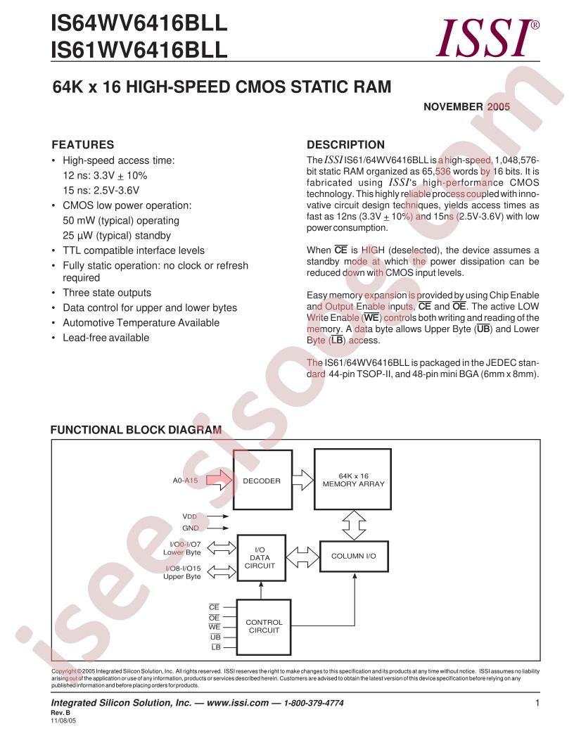 IS61WV6416BLL-12BI