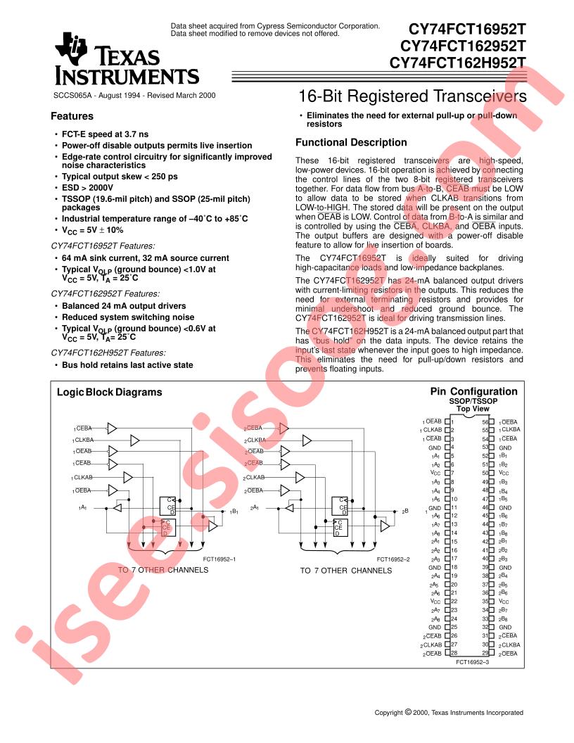 CY74FCT162H952TSSOP