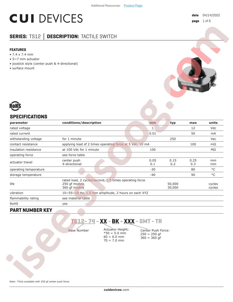 TS12-74-60-BK-250-SMT-TR