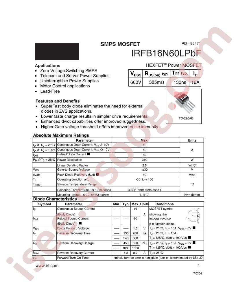 IRFB16N60LPBF