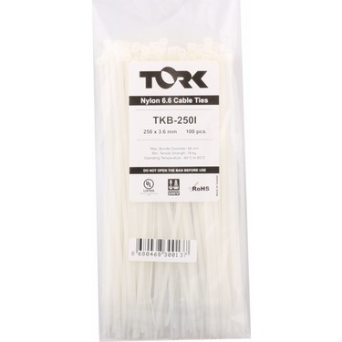 بست کمری پلاستیکی سفید 3.6x250mm بسته100 تایی TORK ترکیه