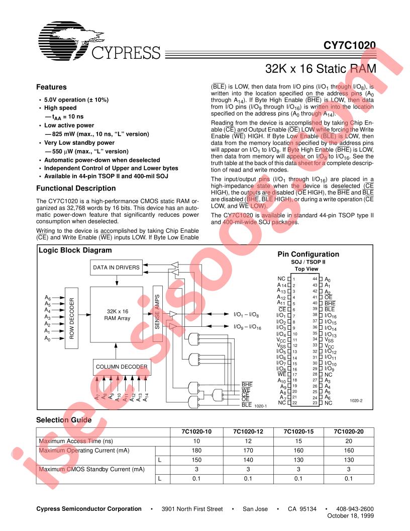 CY7C1020-10VC