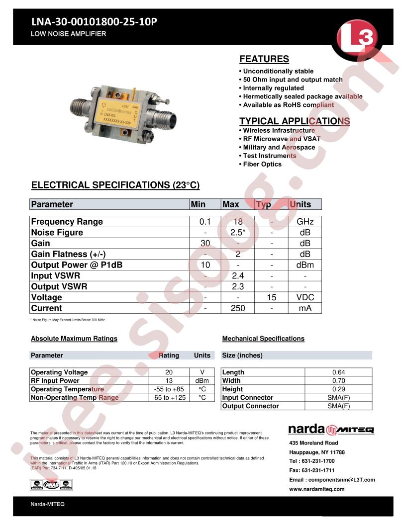 LNA-30-00101800-25-10P