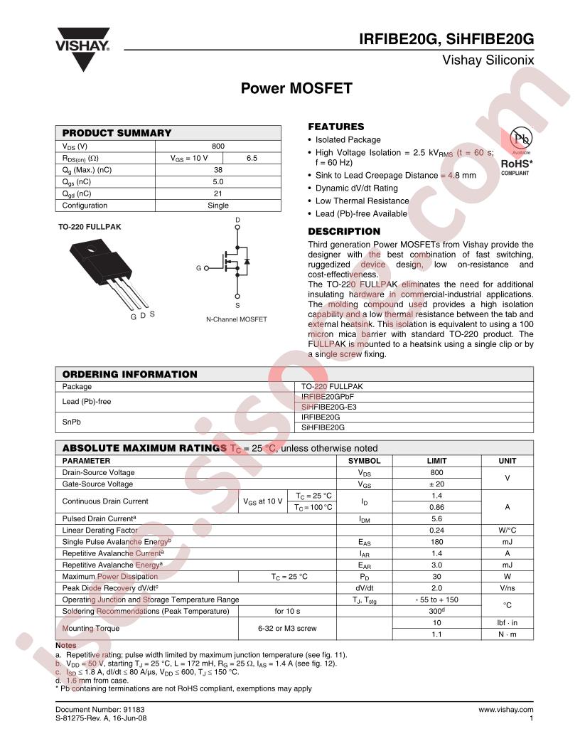SIHFIBE20G-E3