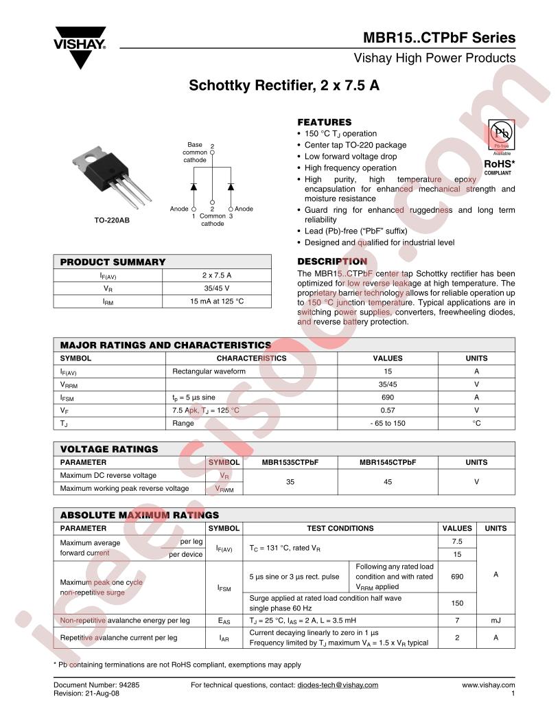 MBR1545CTPBF