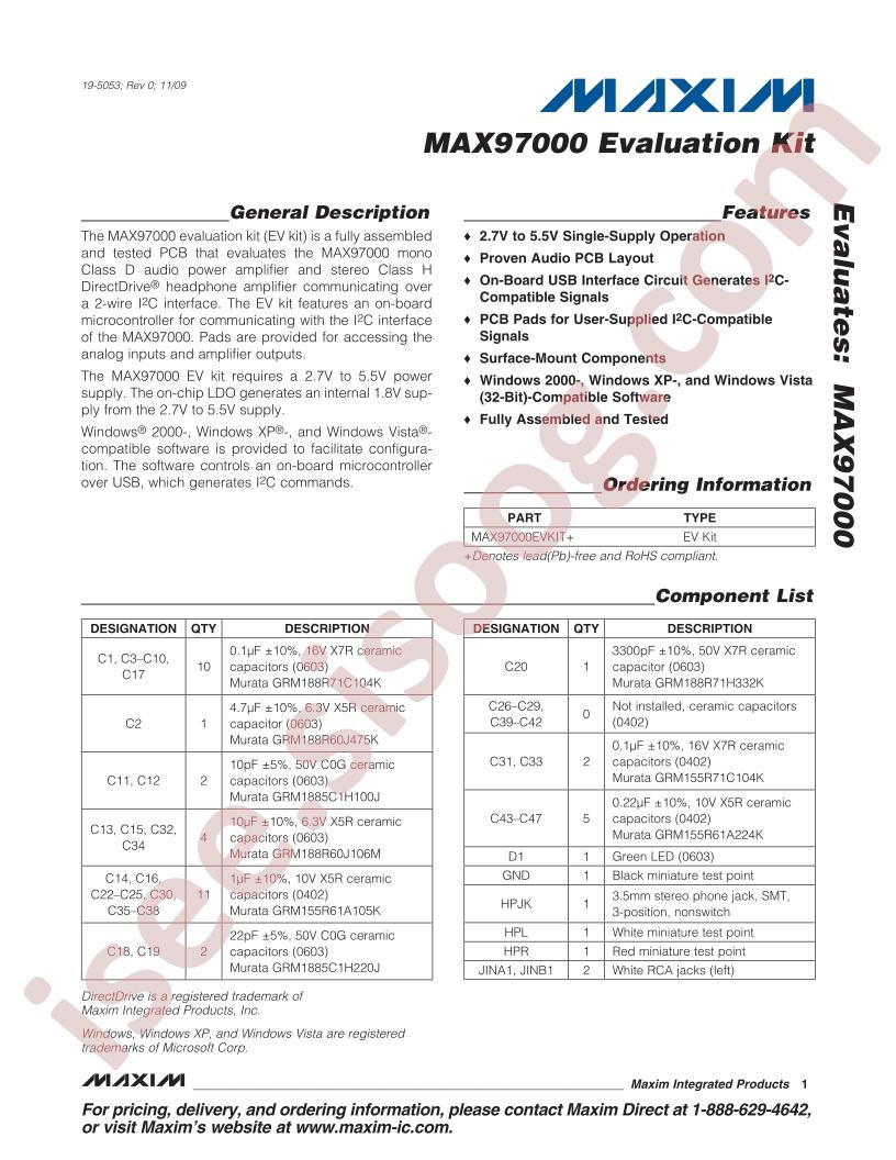MAX97000EVKIT
