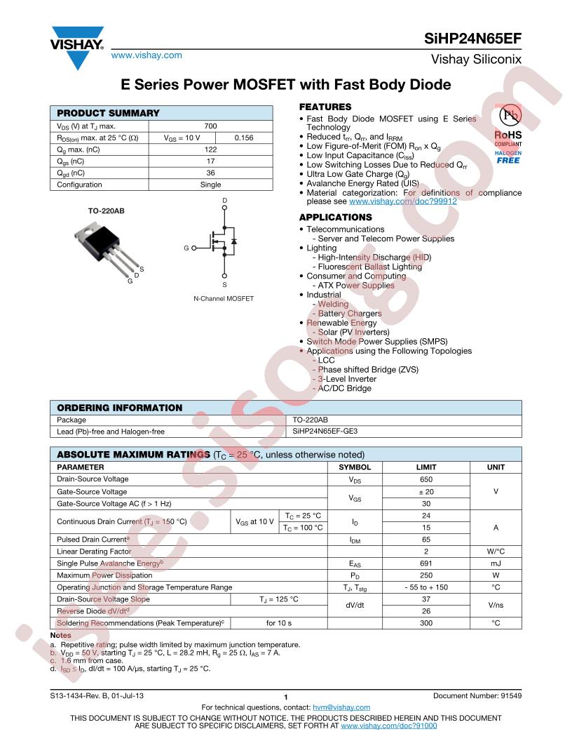 SIHP24N65EF
