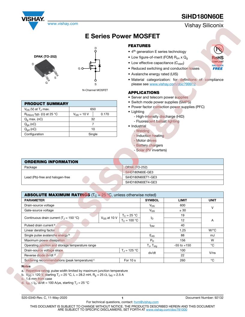 SIHD180N60ET1-GE3