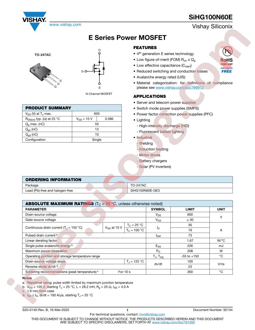 SIHG100N60E
