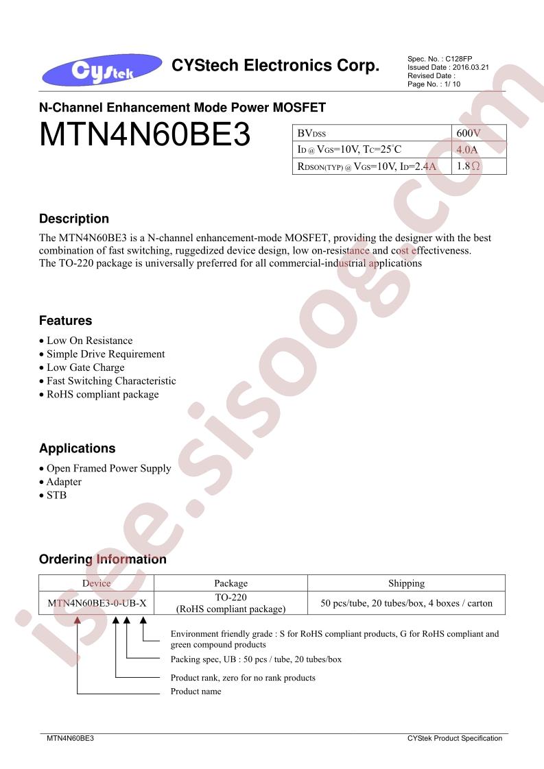 MTN4N60BE3