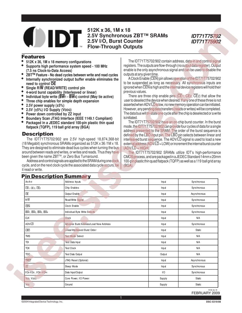 IDT71T7570280PF