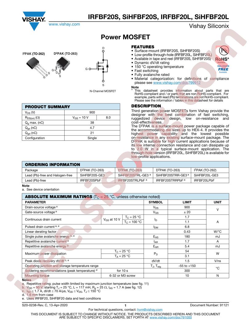 IRFBF20SPBF