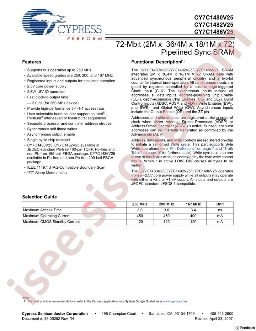 CY7C1480V25-167BZC
