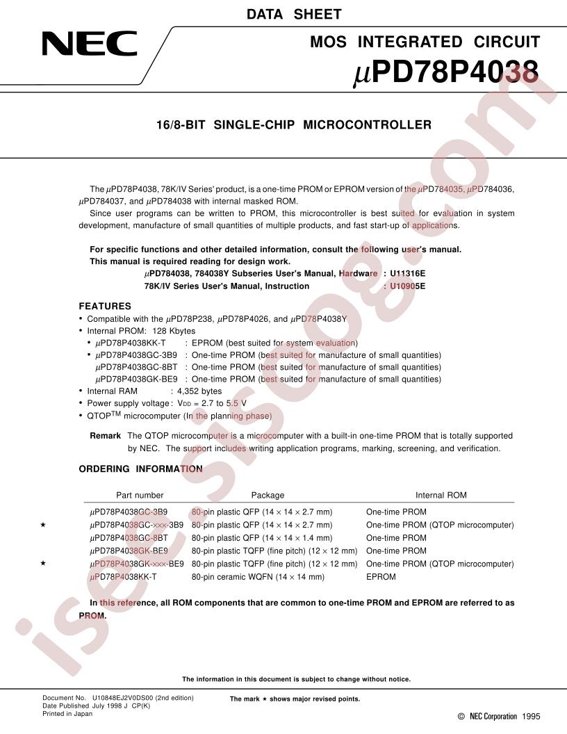 UPD78P4038GC-3B9