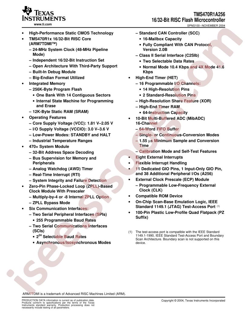 TMS470R1A256PZ