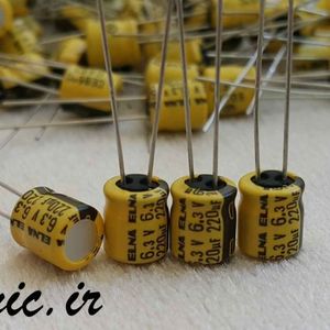 خازن گرید صوتی 220 میکرو فاراد 6.3 ولت ELNA مینیاتوری RC2 yellow استاندارد