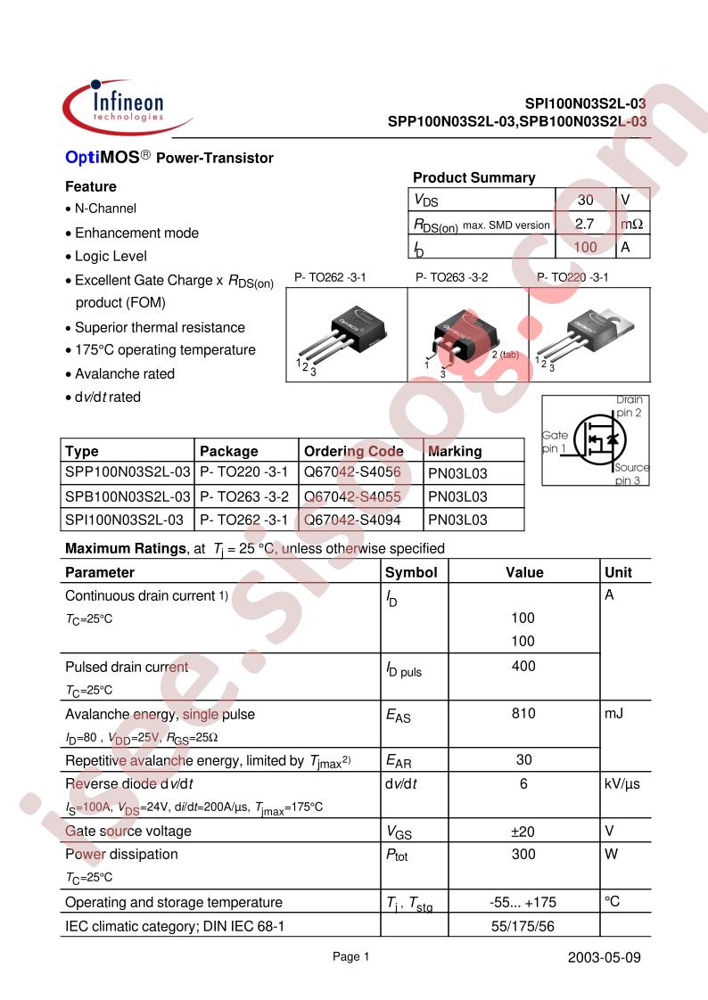 SPP100N03S2L-03