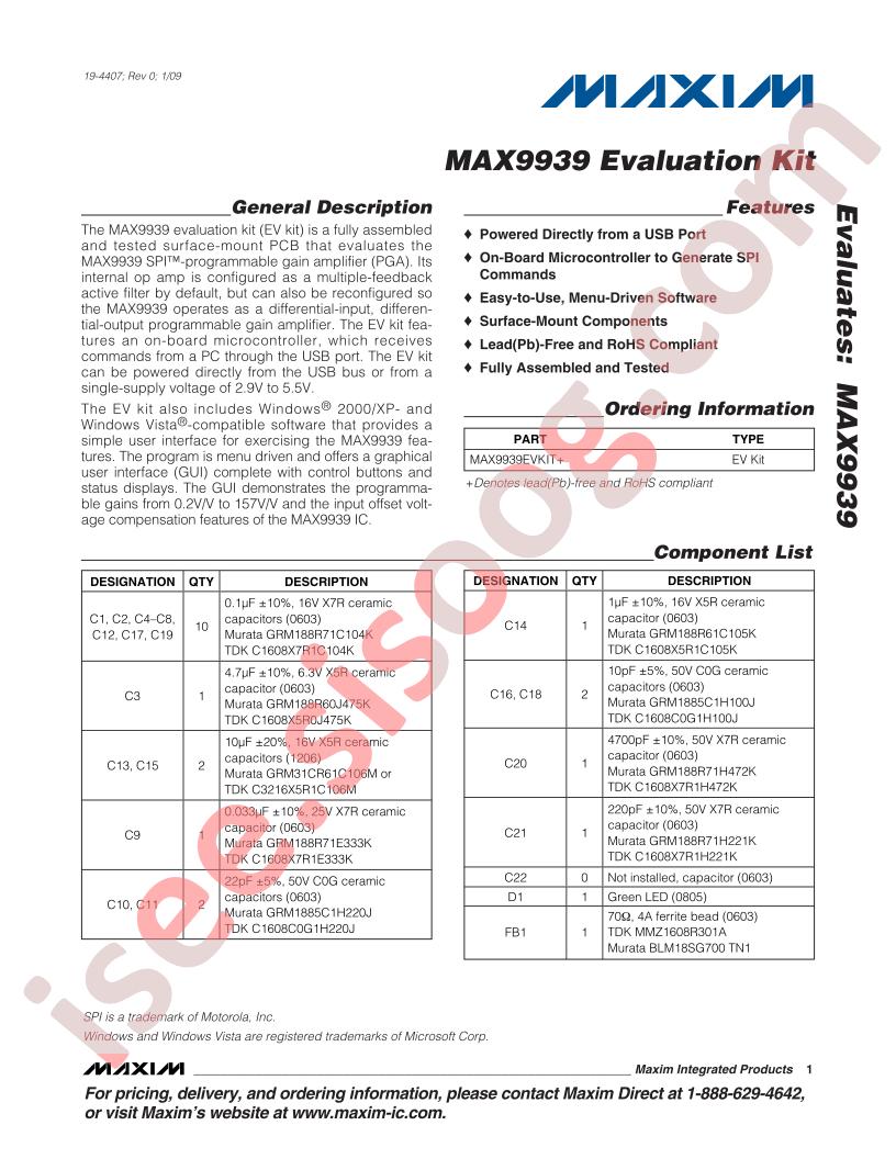 MAX9939EVKIT+