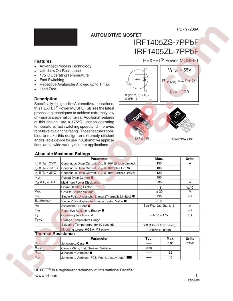 IRF1405ZS-7PPBF