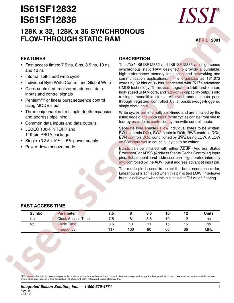 IS61SF12832-10TQI