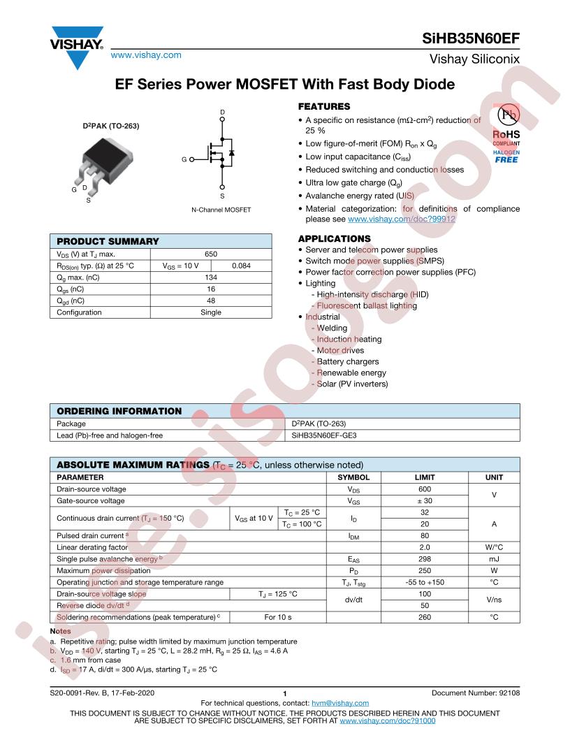 SIHB35N60EF
