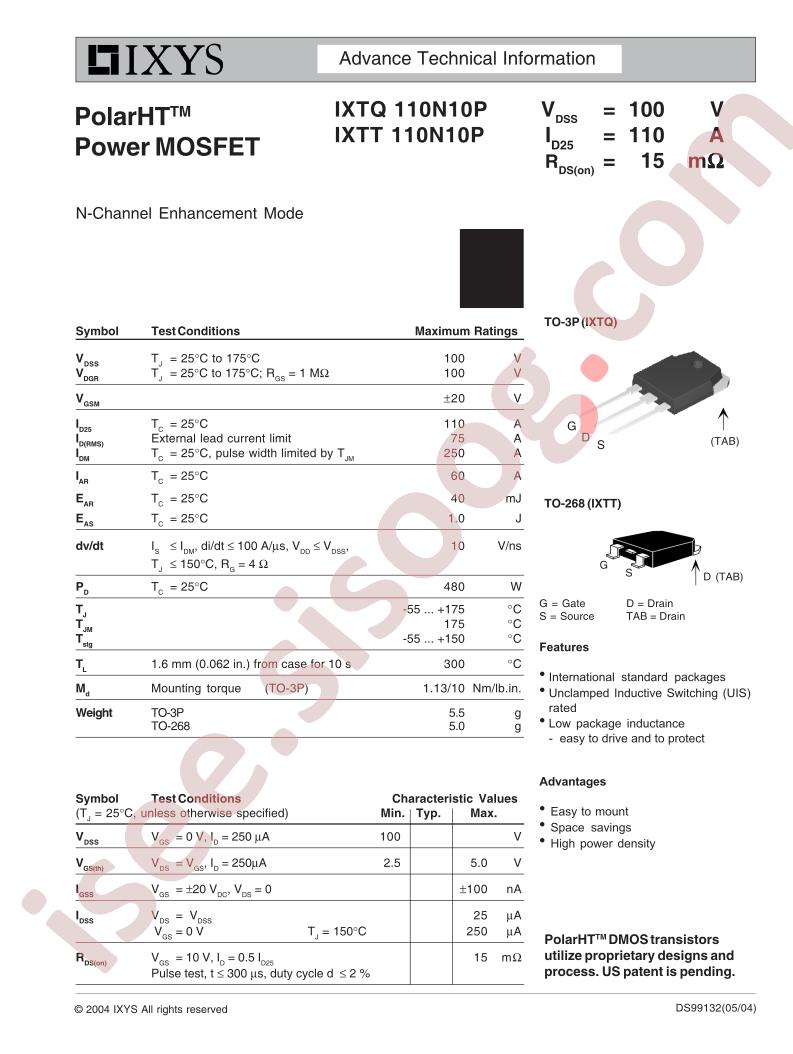 IXTQ110N10P