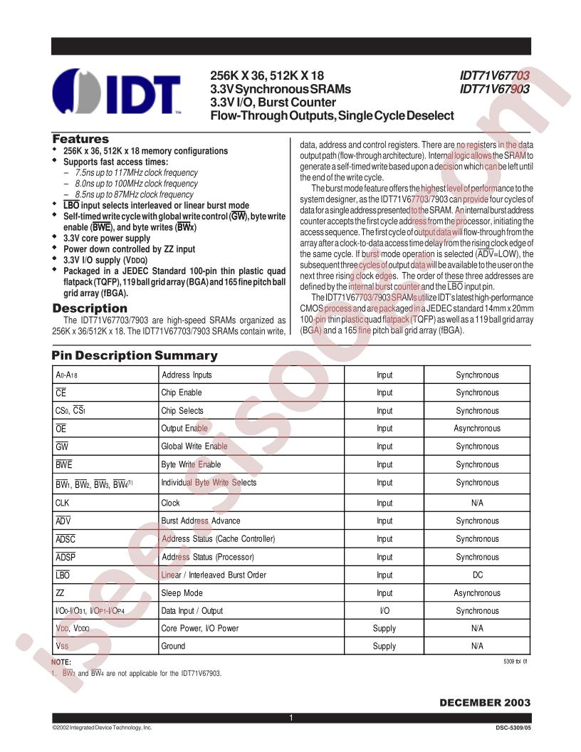 IDT71V67903S80PF