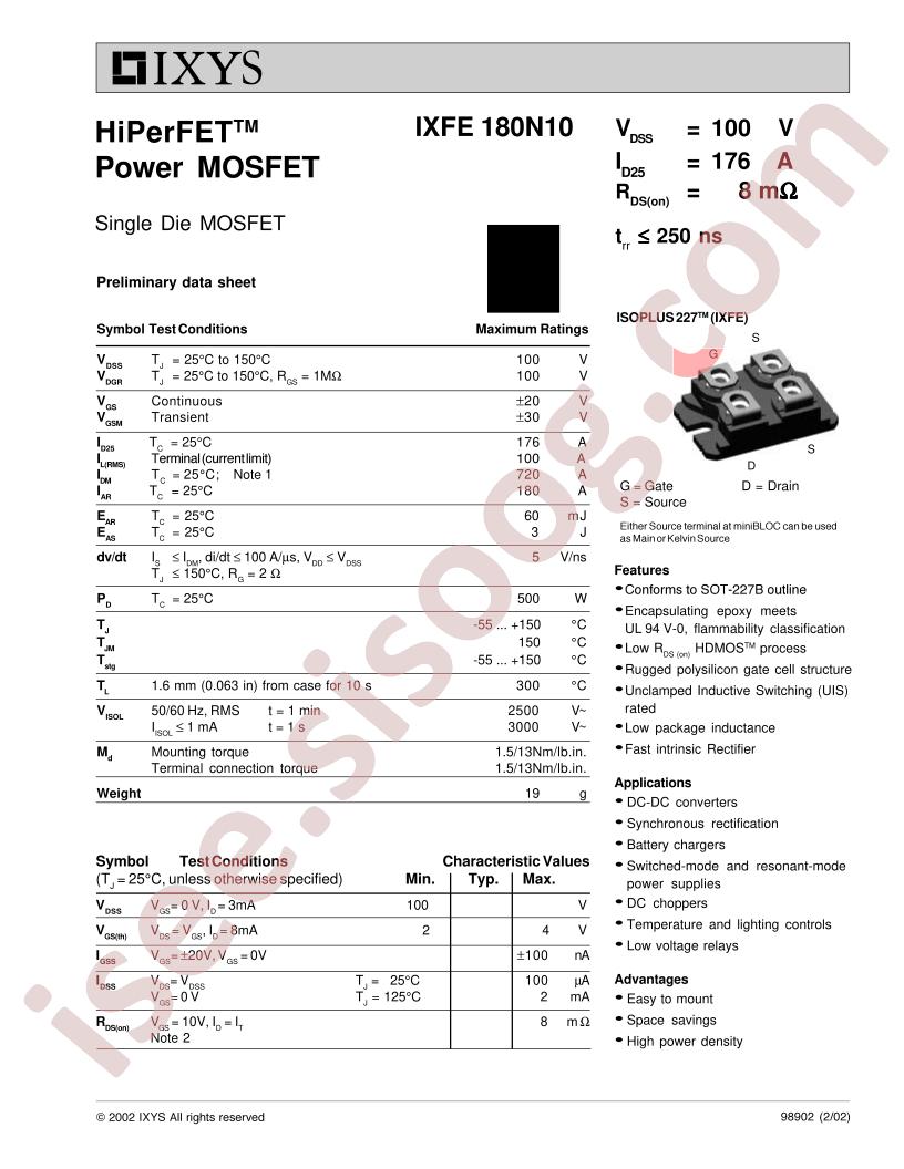 IXFE180N10
