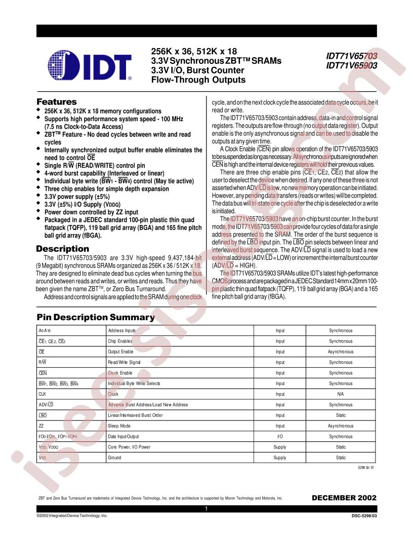 IDT71V65703S75BGI