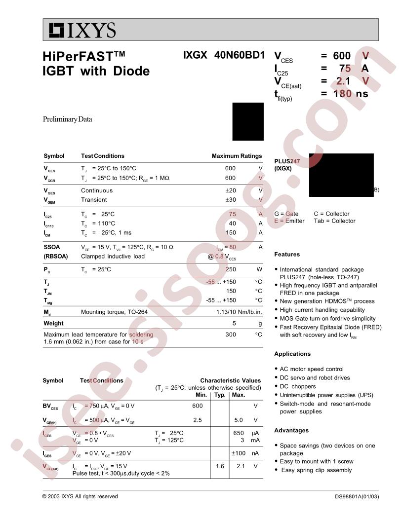 IXGX40N60BD1