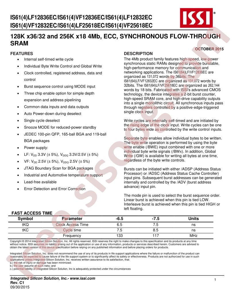 IS61LF12832EC-6.5B2I