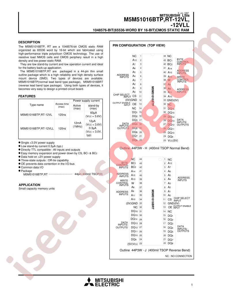 M5M51016BTP-12VLL