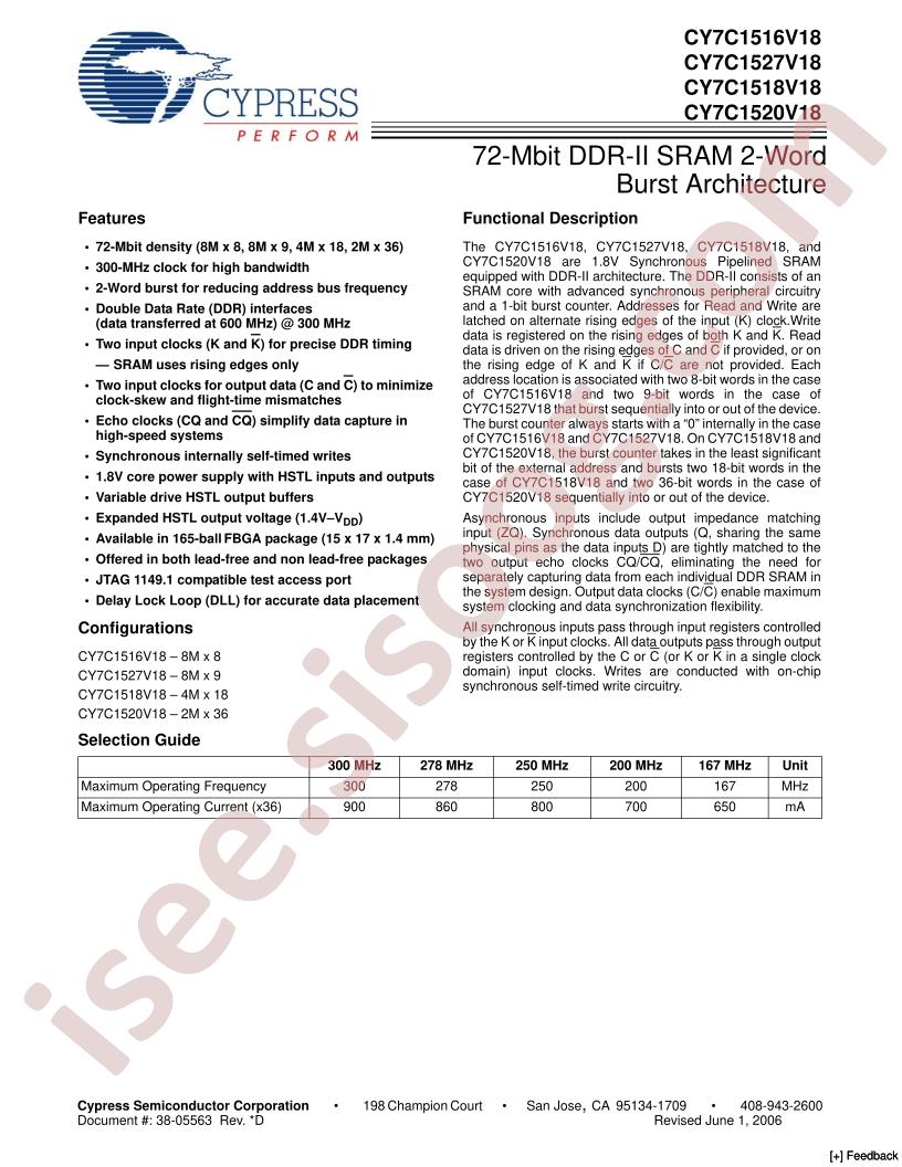 CY7C1520V18-250BZXI