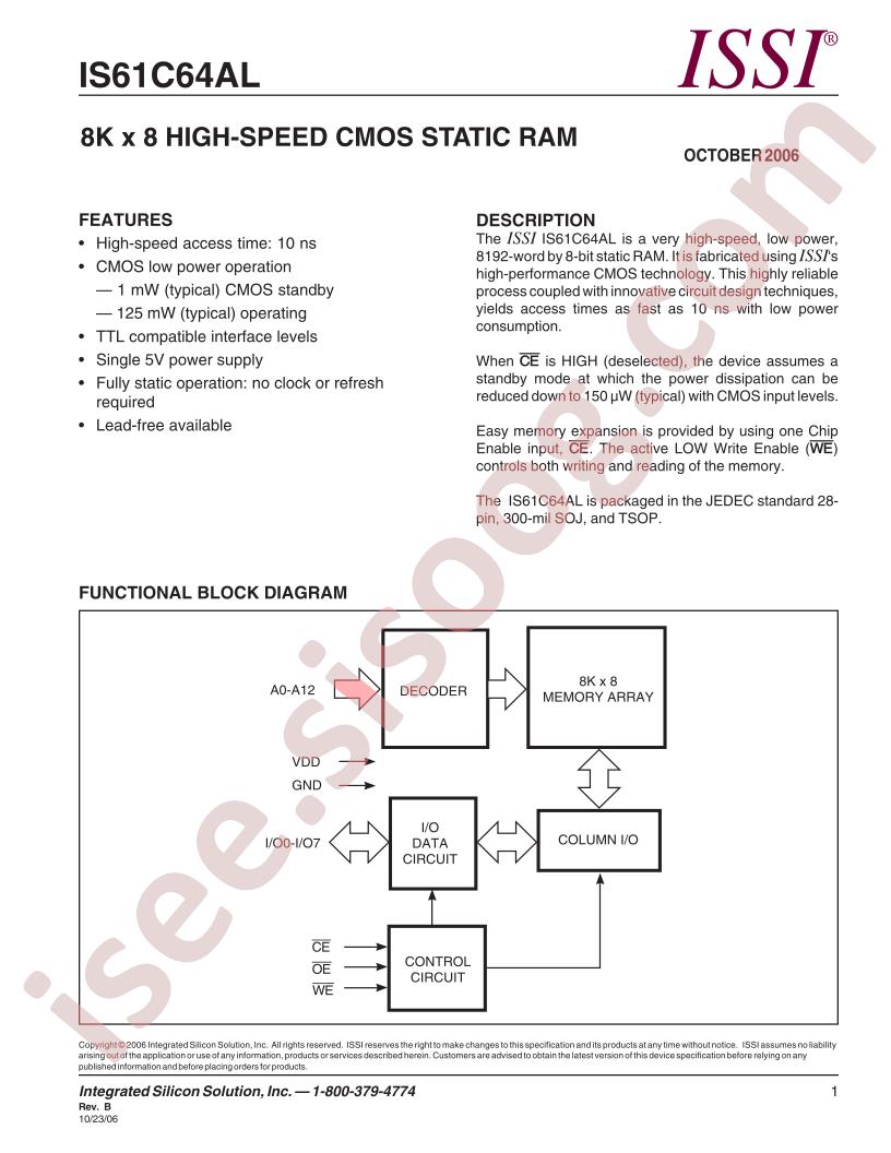 IS61C64AL-10JLI