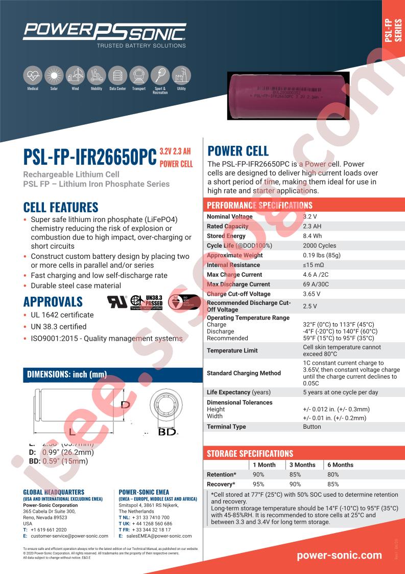 PSL-FP-IFR26650PC