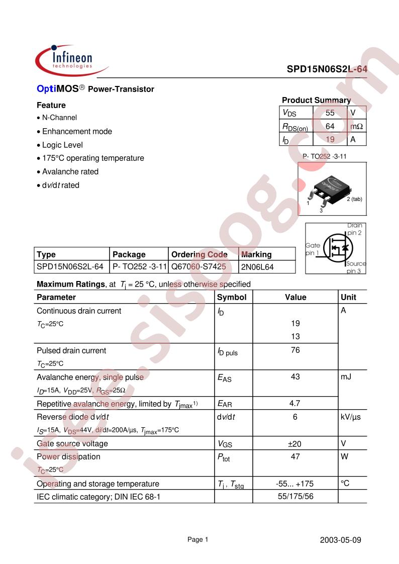 SPD15N06S2L-64