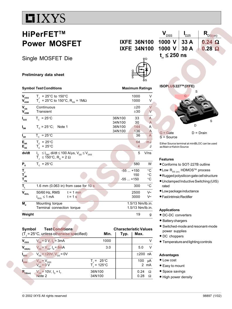 IXFE34N100
