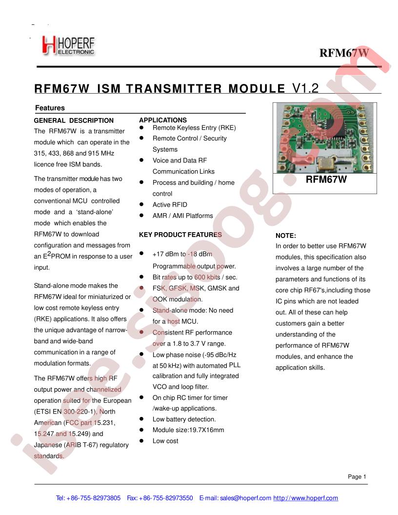 RFM67W-315S2