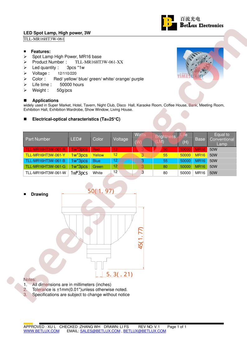 TLL-MR16HT3W-061-B