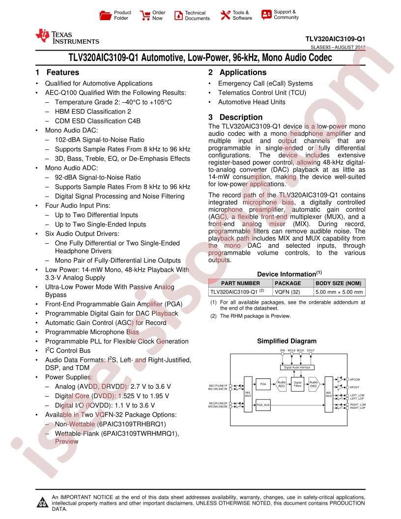 TLV320AIC3109-Q1