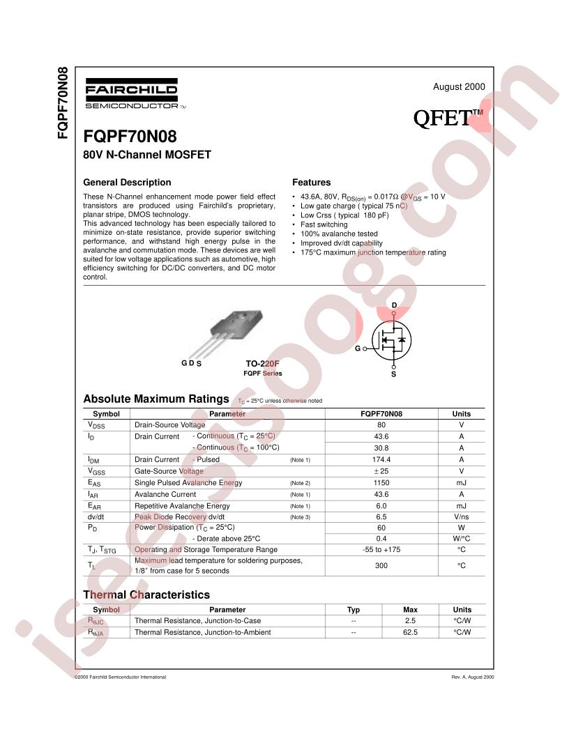 FQPF70N08