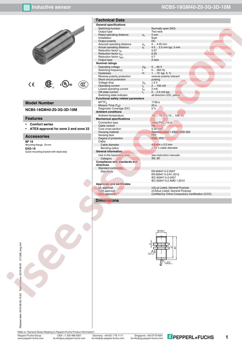 NCB5-18GM40-Z0-3G-3D-10M