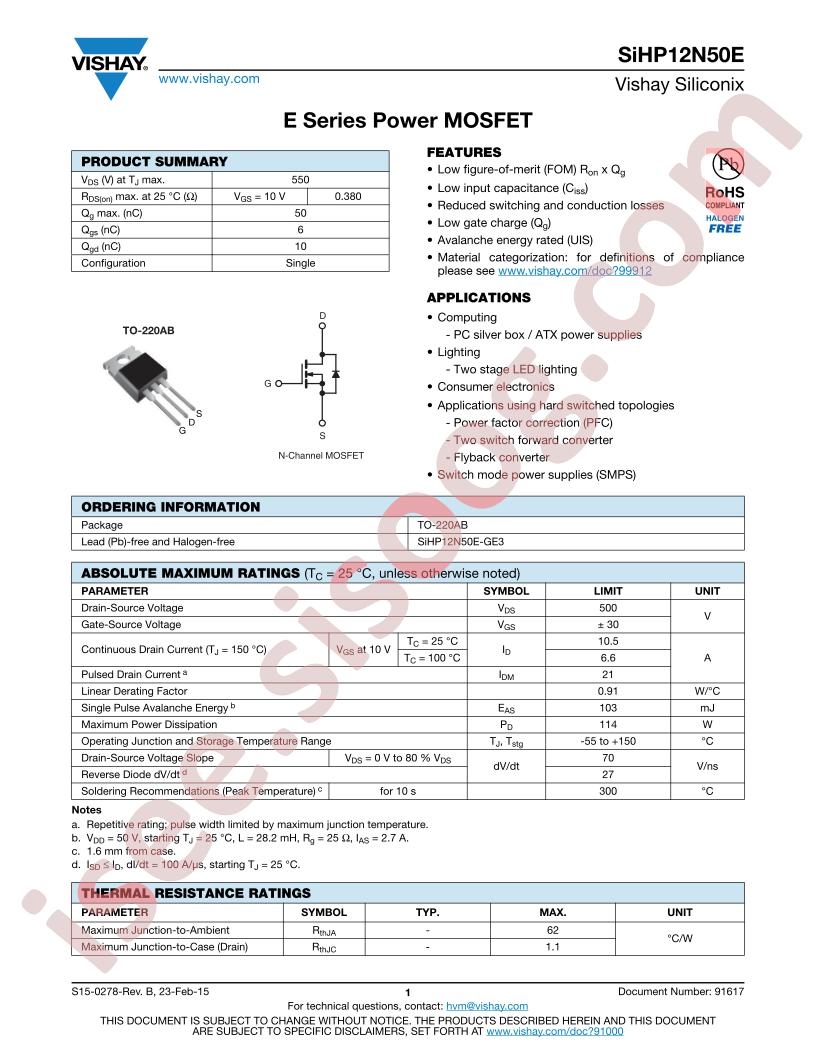SIHP12N50E