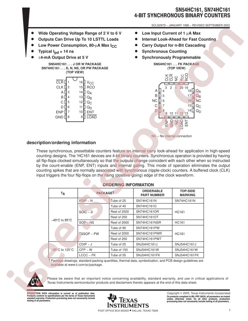 SN54HC161-SP