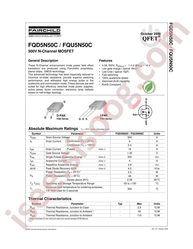 FQD5N50C