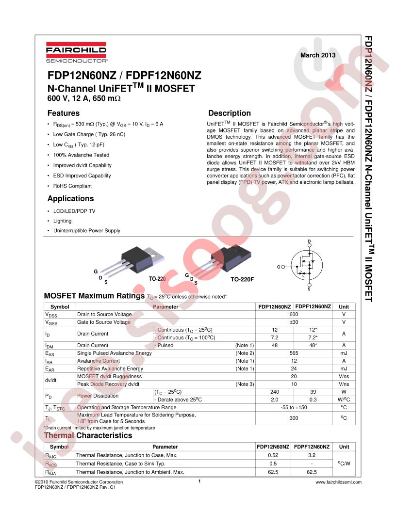 FDPF12N60NZ